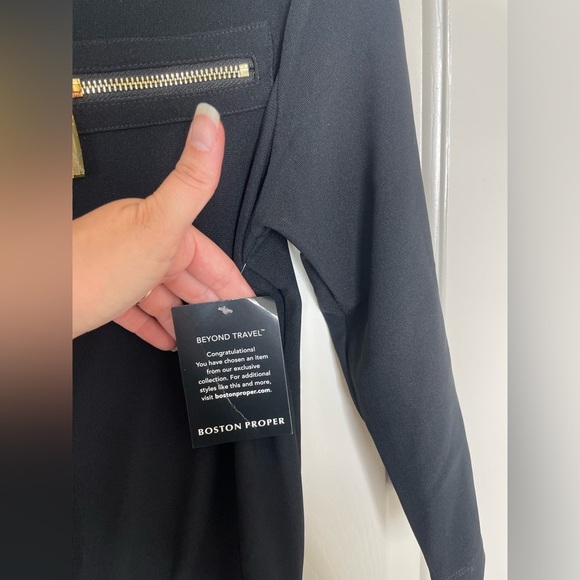 Boston Proper Beyond Travel long sleeve jumpsuit black with gold accent | M - Picture 4 of 10